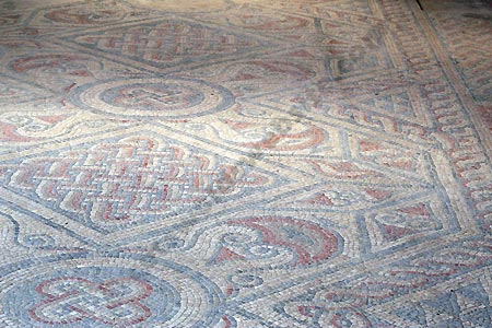 A mosaic at North Leigh Roman Villa (This mosaic is under cover)